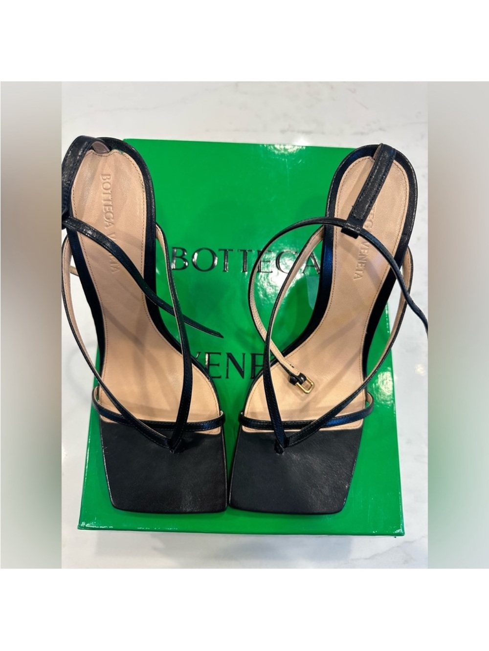 Bottega Veneta Black Strappy Square-Toe Sandals 38.5
